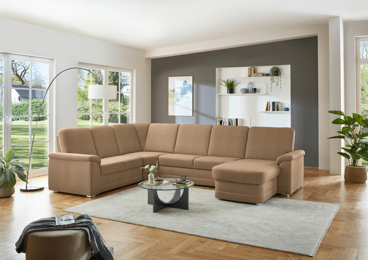 WOHNLANDSCHAFT  in Chenille Altrosa, Hellbraun  - Hellbraun/Alufarben, KONVENTIONELL, Holz/Textil (235/329/160cm) - Beldomo Comfort
