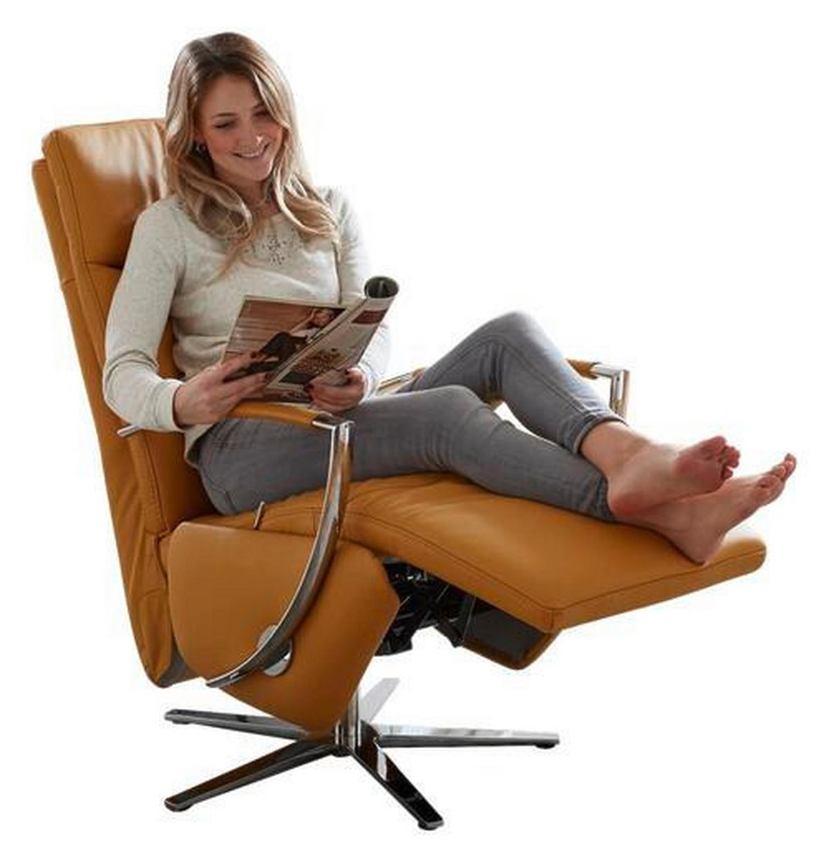 RELAXSESSEL in Leder Currygelb  - Currygelb/Chromfarben, Design, Leder/Metall (70/113/80cm) - Cantus