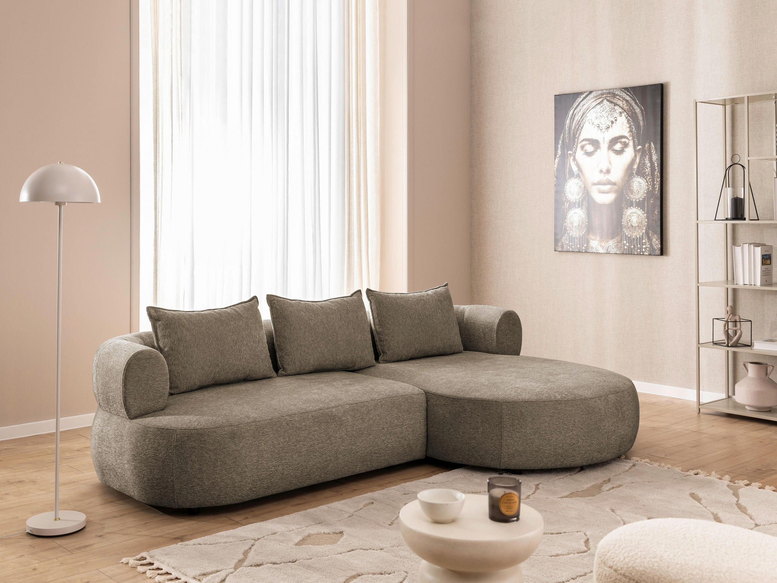 ECKSOFA in Chenille Braun 256/156 cm - Schwarz/Braun, Design, Kunststoff/Textil (256/156cm) - Livetastic