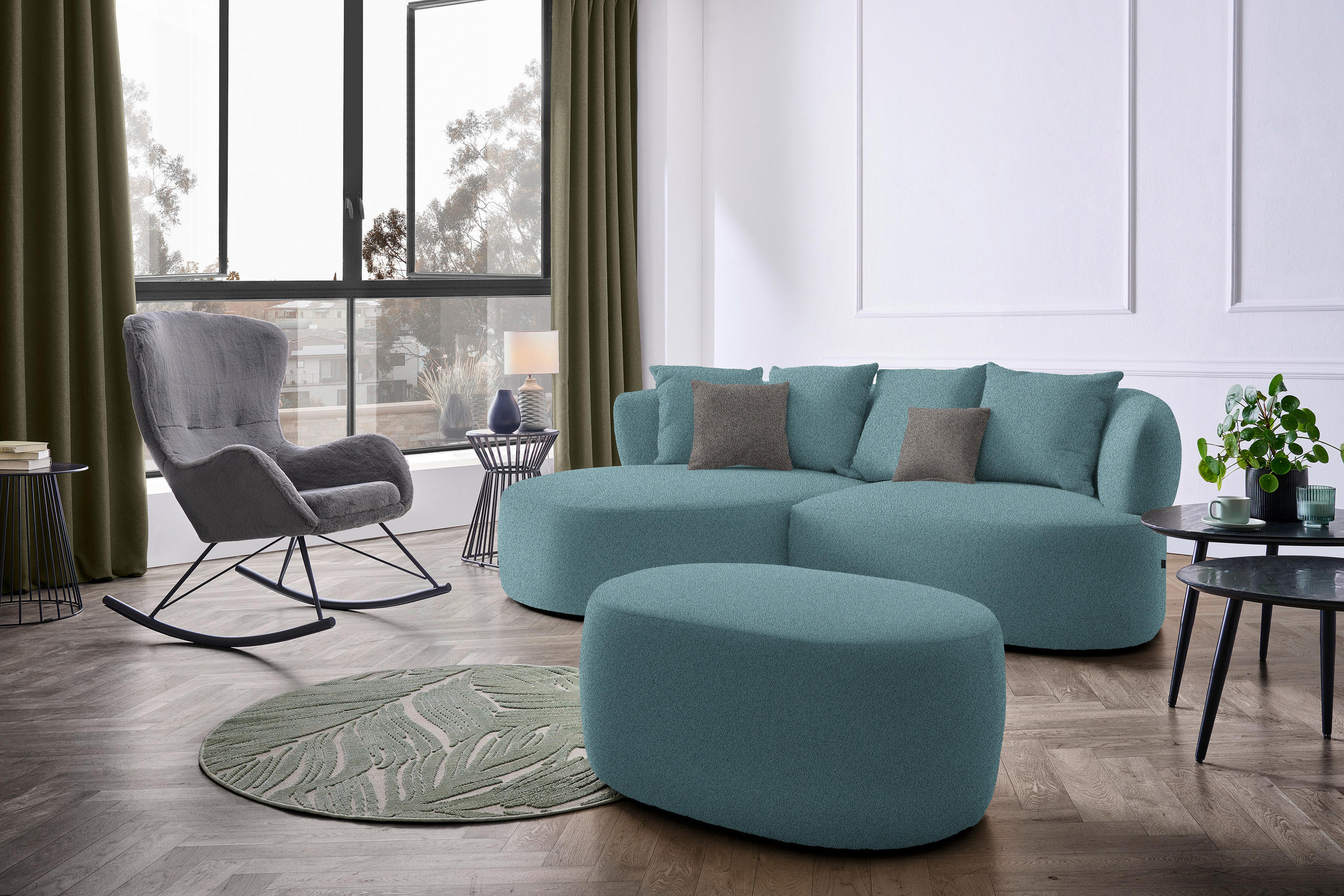 ECKSOFA in Plüsch Petrol  166/235 cm  - Petrol/Schwarz, MODERN, Kunststoff/Textil (166/235cm) - Hom`in