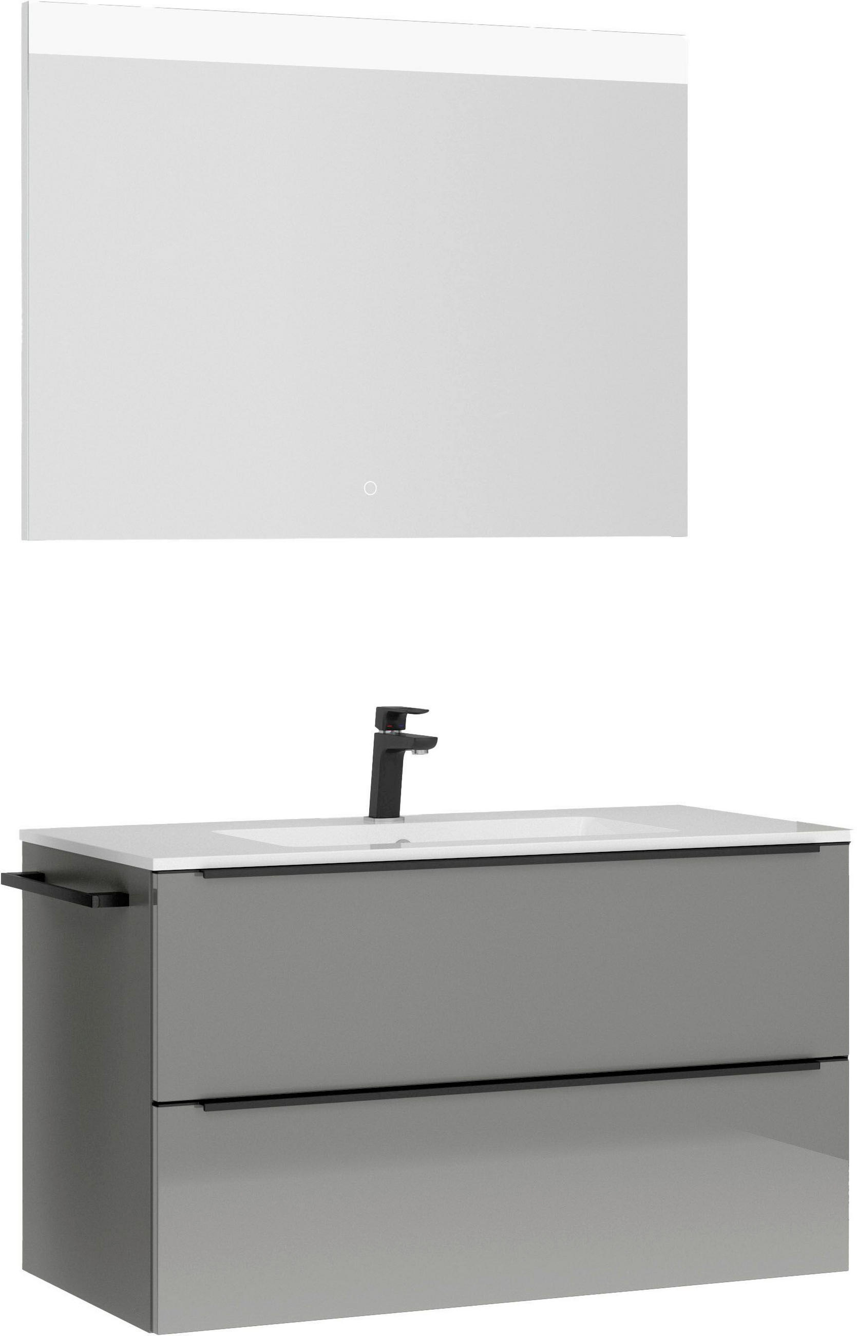 BADEZIMMER 3-teilig  in 101 cm  - Schieferfarben/Schwarz, MODERN, Holzwerkstoff/Stein (101cm) - Nobilia