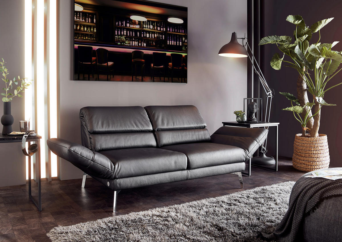 2-SITZER-SOFA Echtleder Schwarz  - Chromfarben/Schwarz, Design, Leder/Metall (178-226/82/96-177cm) - Dieter Knoll