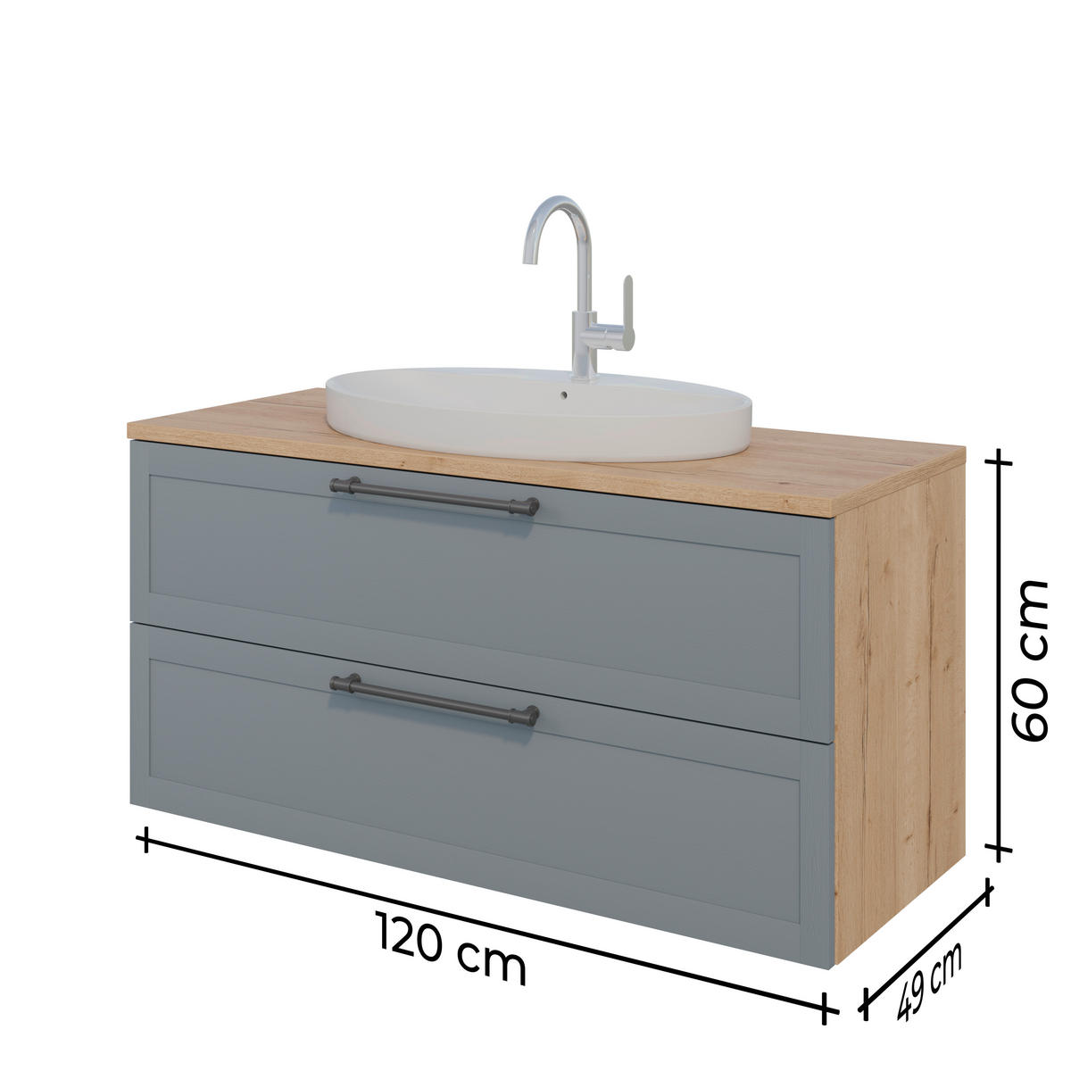 WASCHTISCHKOMBI 120,3 cm  - Edelstahlfarben/Eichefarben, MODERN, Holzwerkstoff/Stein (120,3cm) - Celina Home