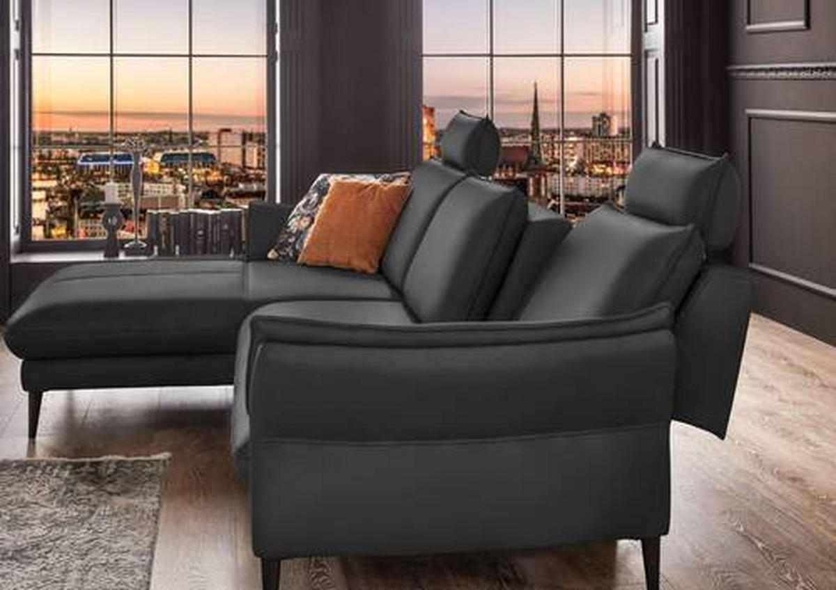 ECKSOFA in Echtleder Schwarz  - Schwarz, Design, Leder/Metall (172/334cm) - Valdera