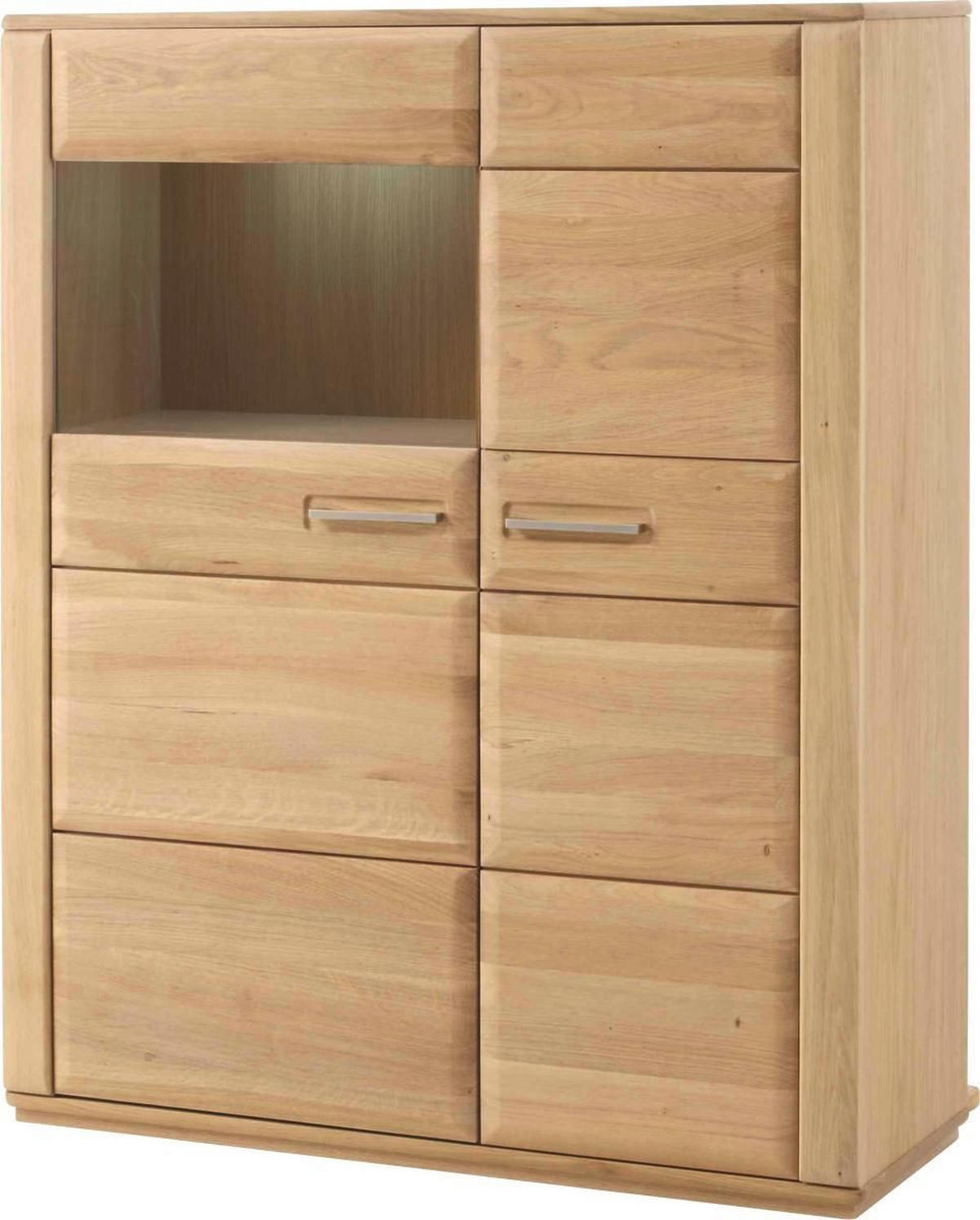 HIGHBOARD  in 107/131/38 cm  - Edelstahlfarben/Buchefarben, KONVENTIONELL, Glas/Holz (107/131/38cm) - Novel