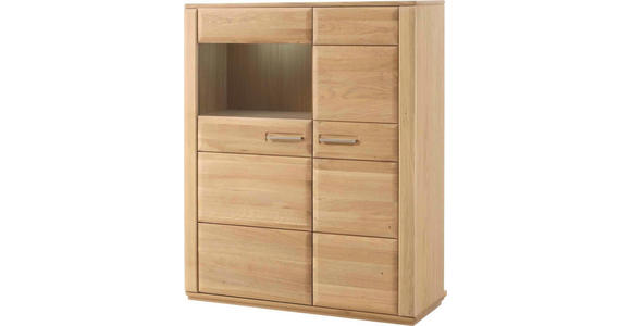 HIGHBOARD 107/131/38 cm  - Edelstahlfarben/Buchefarben, KONVENTIONELL, Glas/Holz (107/131/38cm) - Novel