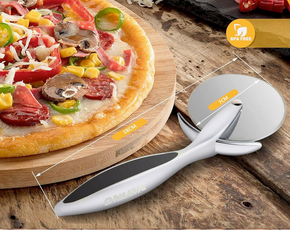 SEKAČ ZA PICU - boja nerđajućeg čelika/crna, Osnovno, metal/plastika (7/18cm)