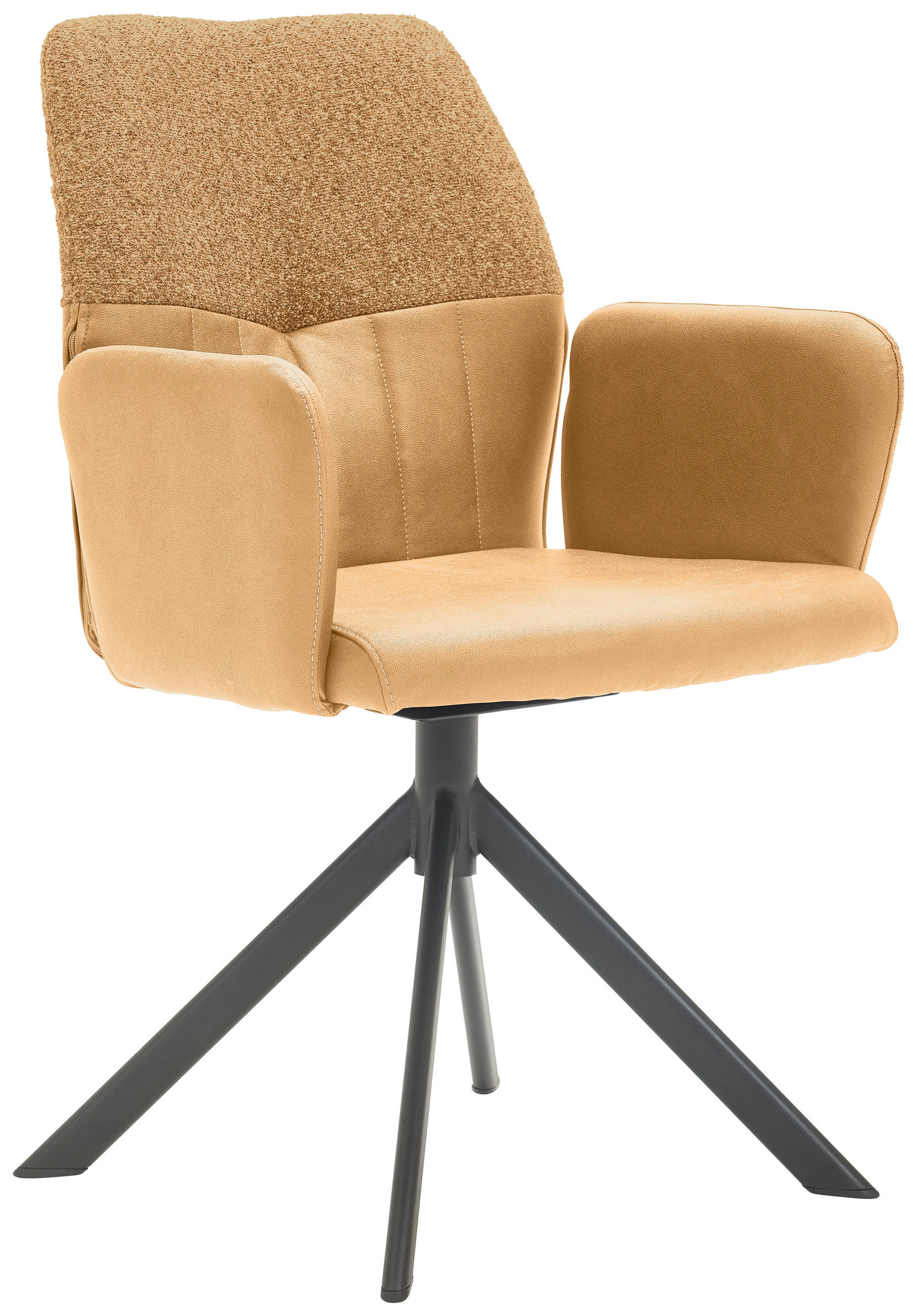 ARMLEHNSTUHL in Lederlook, Webstoff - Currygelb/Schwarz, Konventionell, Textil/Metall (57/87/63cm) - Valdera