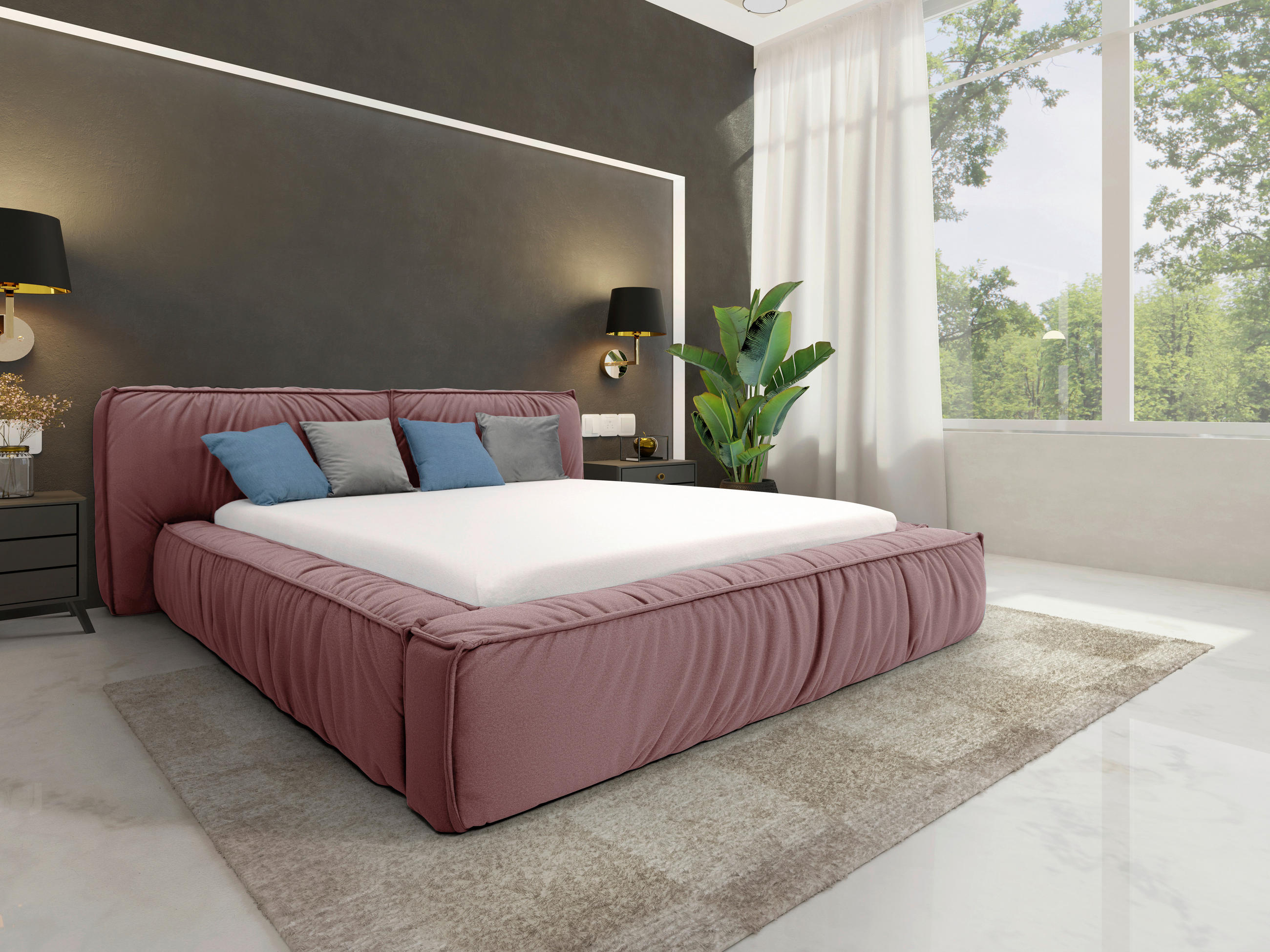 POLSTERBETT Bettkasten, Lattenrost 200/200 cm  in Rosa  - Schwarz/Rosa, Design, Holz/Textil (200/200cm) - Boxxx