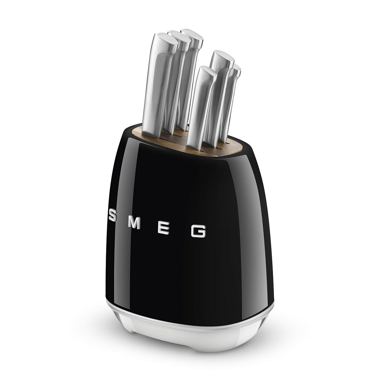 MESSERBLOCK 6-teilig  - Schwarz Hochglanz, Basics, Holz/Kunststoff (13,5/23,2/19cm) - SMEG