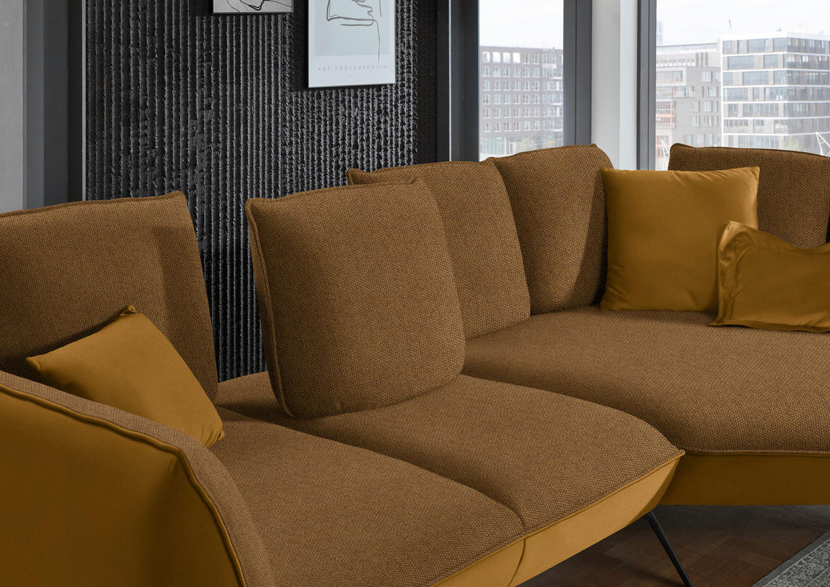 ECKSOFA in Flachgewebe Goldfarben  - Goldfarben/Schwarz, Design, Textil/Metall (320/169cm) - Moderano