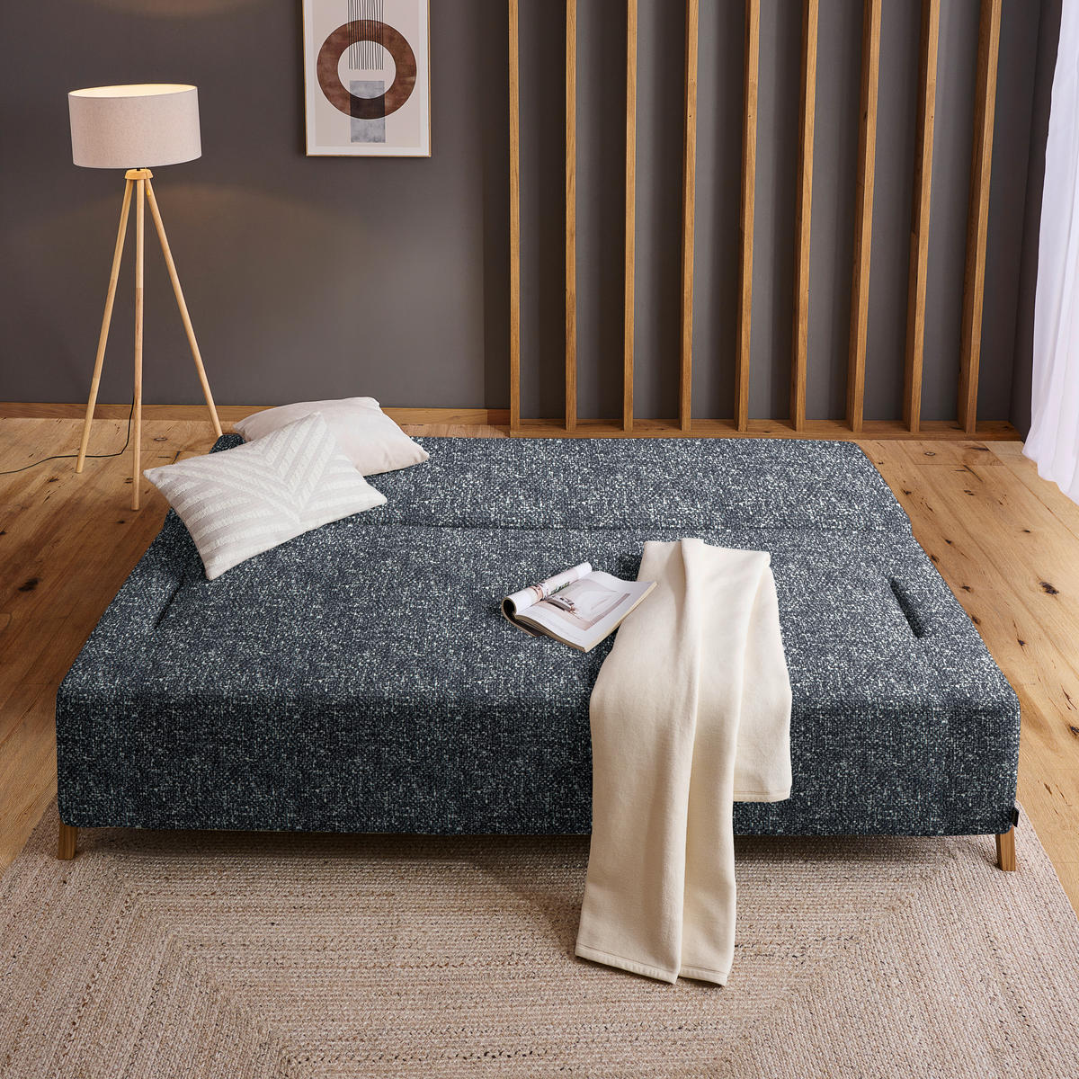 SCHLAFSOFA Bouclé Schwarz  - Schwarz/Naturfarben, Design, Holz/Textil (211/88/102cm) - Niels Andersson