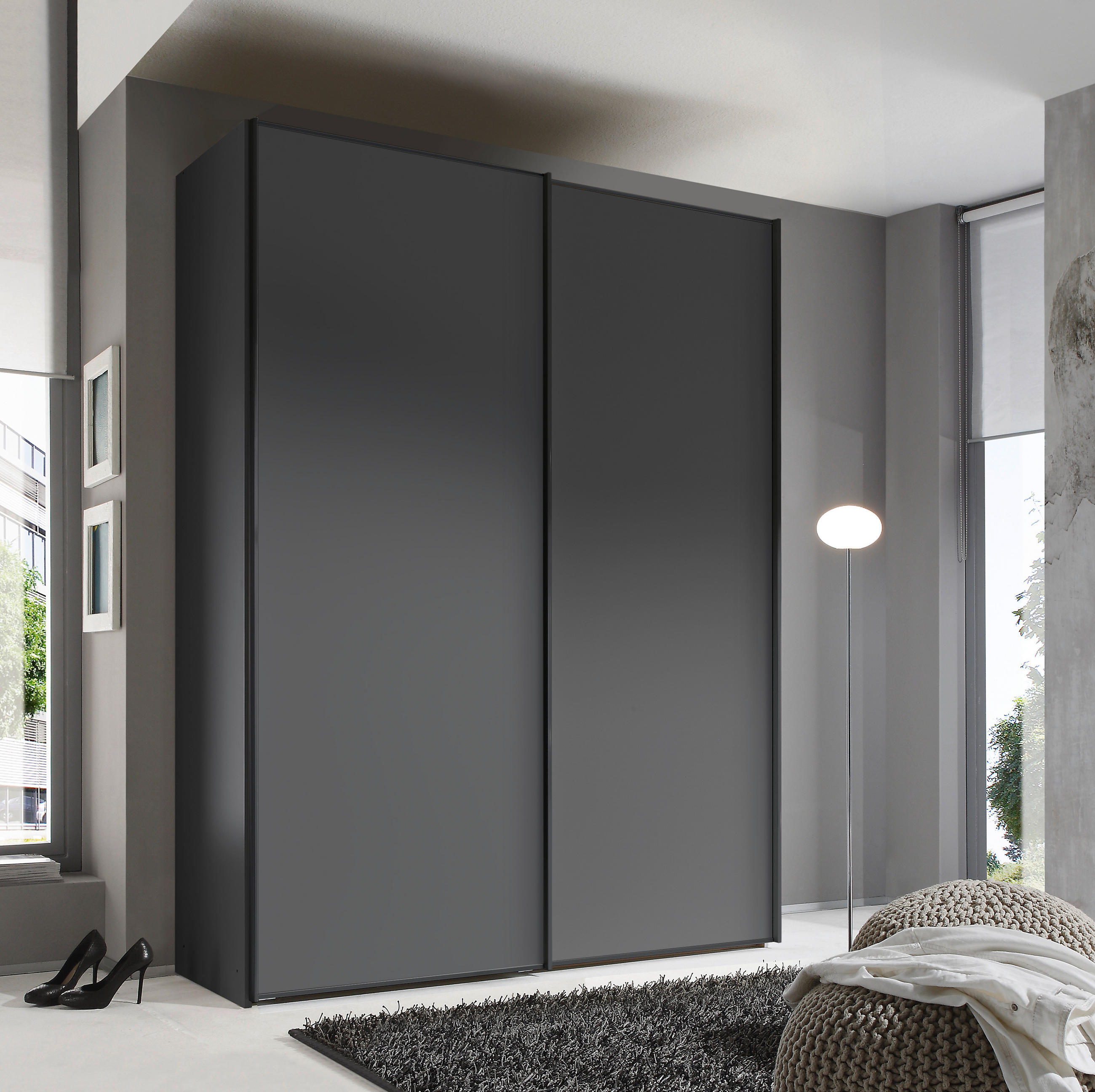 SCHWEBETÜRENSCHRANK in Anthrazit  - Anthrazit/Graphitfarben, Design, Holzwerkstoff/Metall (188/222/68cm) - Moderano
