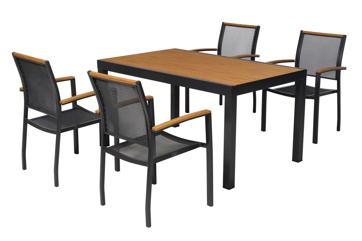 GARTENTISCHGRUPPE  - Graphitfarben/Naturfarben, KONVENTIONELL, Kunststoff/Metall - Gardenson