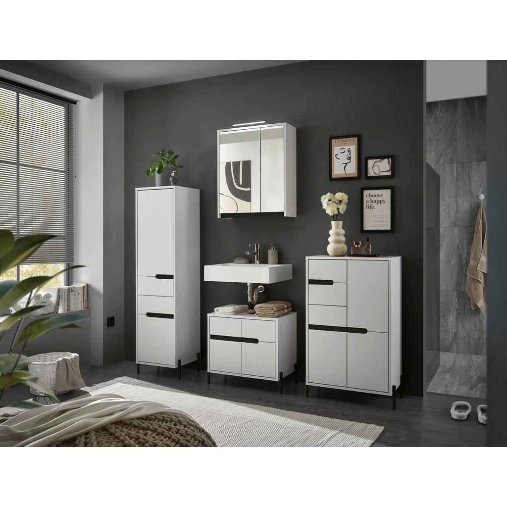 Thumbnail - Mid.you Hochschrank, Schwarz, Weiß, Holzwerkstoff, 3 Fächer, 1 Schubladen, 40x155x35 cm, stehend, Badezimmer, Badezimmer...