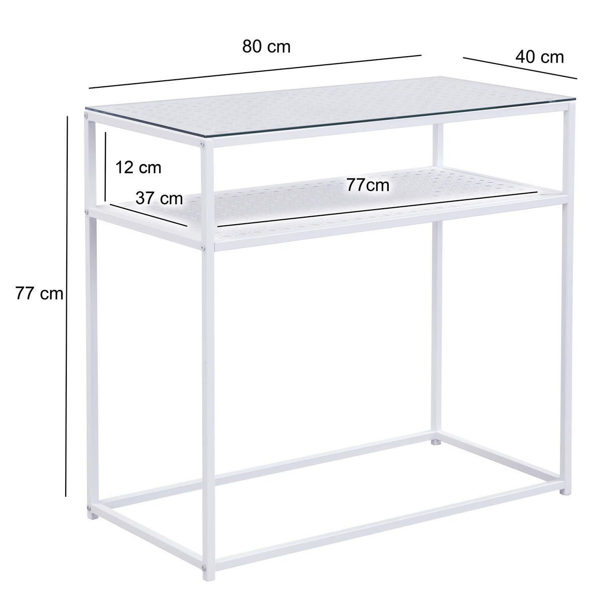 Masă Tip Consolă din sticlă, 80/40/77 cm    - alb, Design, sticlă/metal (80/40/77cm) - MID.YOU