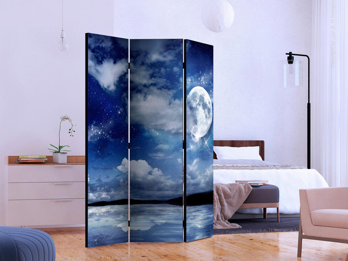 PARAVENT mit 3  Flügel - Blau/Pastellblau, Basics, Holz/Textil (135/172/3cm) - artgeist