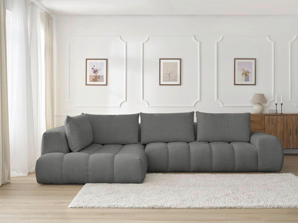 ECKSOFA Ottomane links  EVEREST Dunkelgrau Flachgewebe  - Dunkelgrau/Schwarz, MODERN, Kunststoff/Textil (210/352cm)