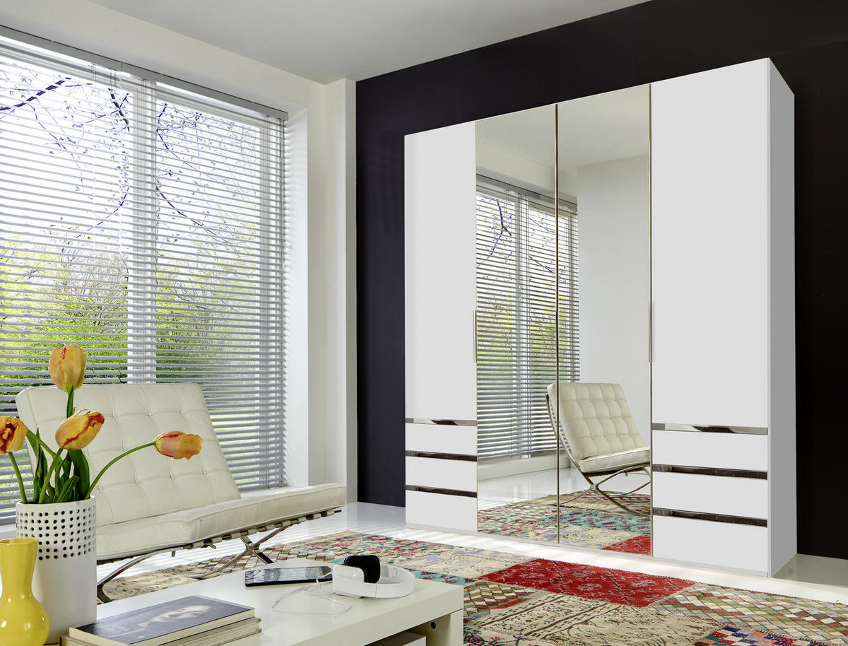 DREHTÜRENSCHRANK in Weiss, Silberfarben  - Chromfarben/Weiss, Modern, Glas/Holzwerkstoff (200/216/58cm) - MID.YOU