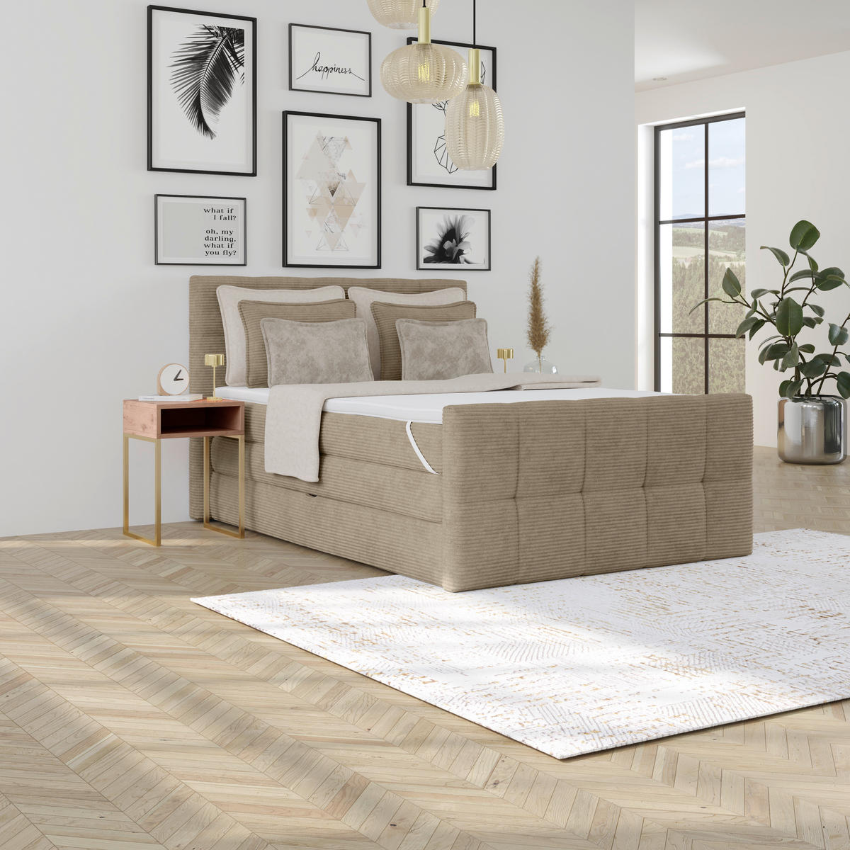 BOXSPRINGBETT 140/200 cm,  in Schlammfarben, gepolstertes Kopfteil, Bettkasten, Topper, Matratzen, H4 + H4 = sehr fest  - Schlammfarben, KONVENTIONELL, Holz/Holzwerkstoff (140/200cm)