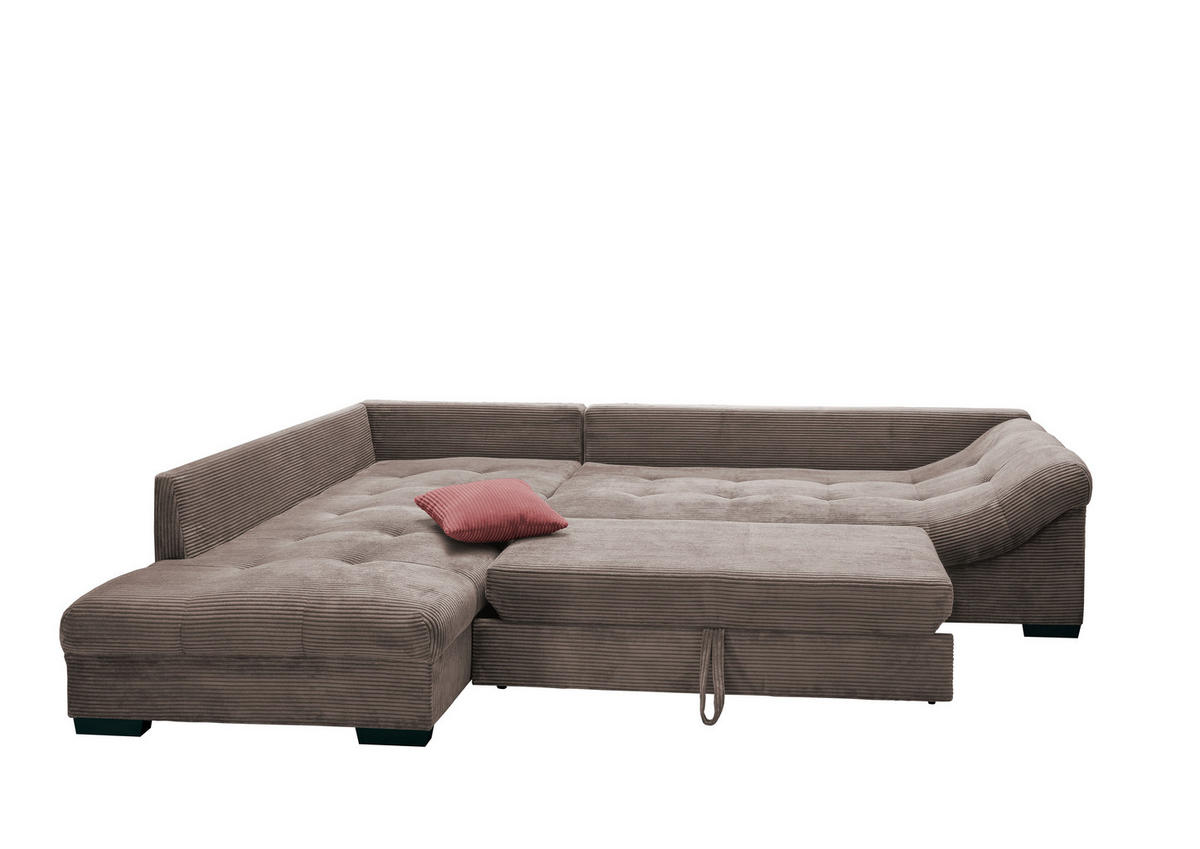 ECKSOFA in Cord Taupe  - Taupe/Koralle, Design, Holz/Textil (202/298cm) - MID.YOU