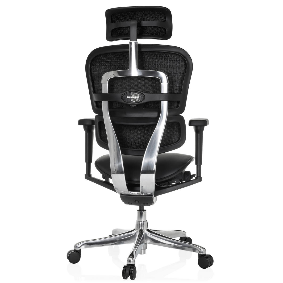 DREHSTUHL Schwarz  - Silberfarben/Schwarz, MODERN, Leder/Kunststoff (65/114-132/60cm) - MID.YOU