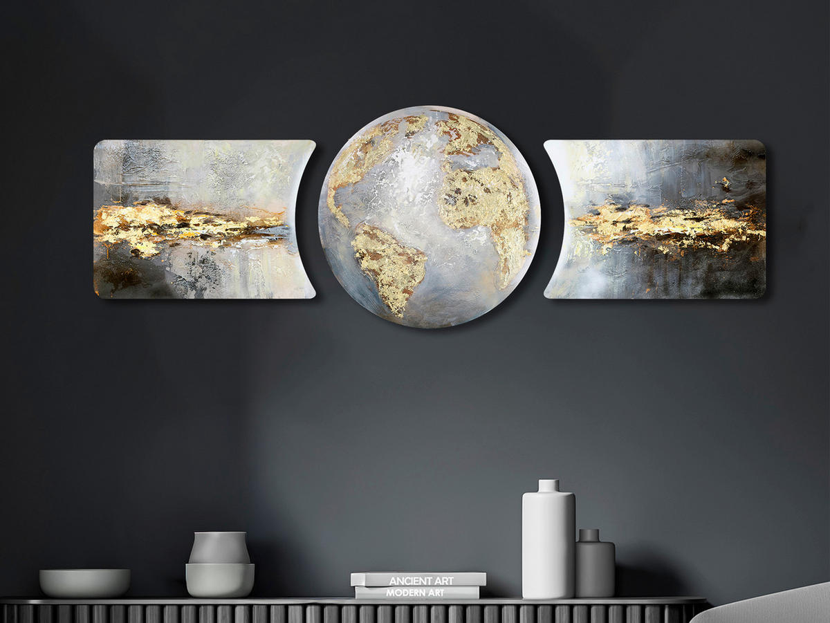 ÖLGEMÄLDE Abstraktes, Strukturen, Weltkarte  - Multicolor, Design, Holzwerkstoff - Monee