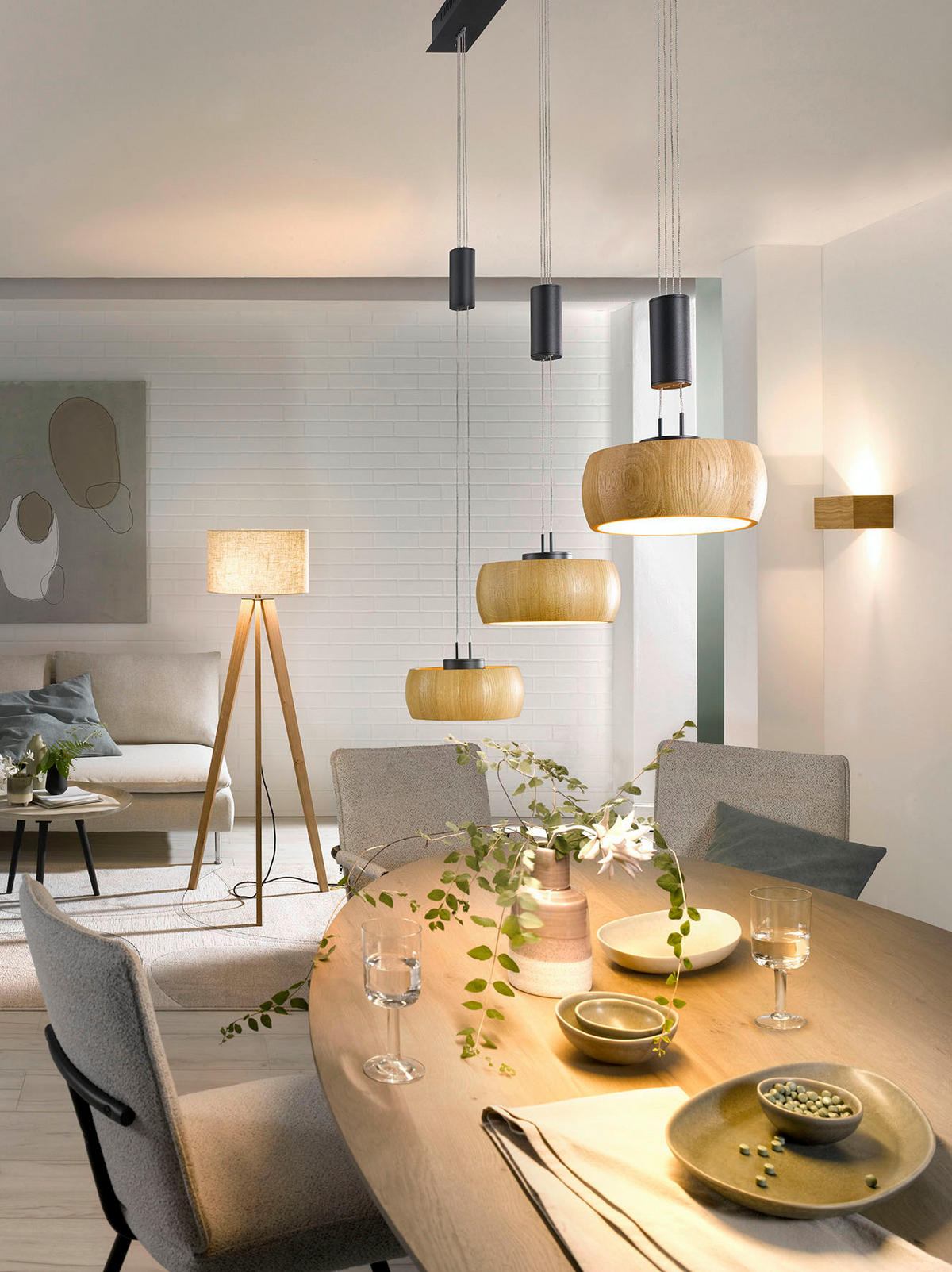 LED-HÄNGELEUCHTE 100/20/150 cm    - Schwarz, Natur, Holz/Metall (100/20/150cm) - Fischer & Honsel