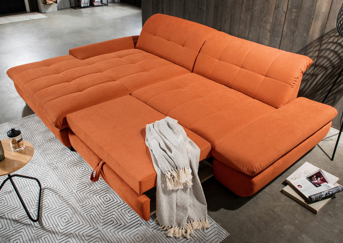 ECKSOFA in Mikrofaser Orange  198/290 cm  - Schwarz/Orange, Design, Textil/Metall (198/290cm) - Xora