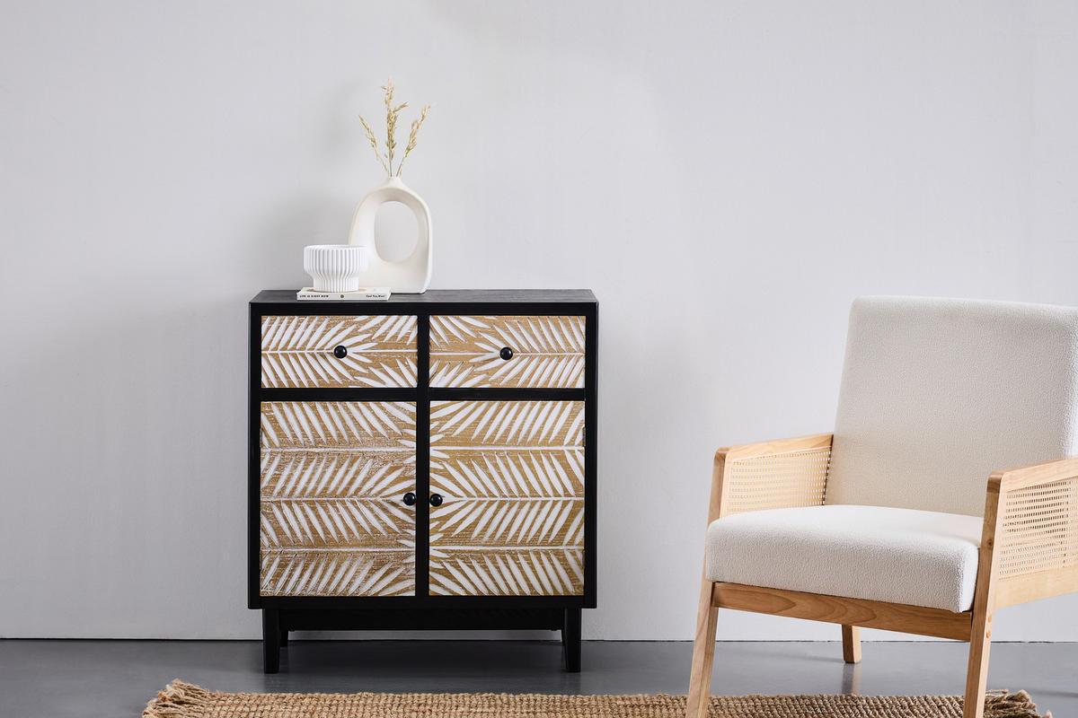 KOMMODE  in 80/85/35 cm  - Schwarz/Naturfarben, KONVENTIONELL, Holz/Holzwerkstoff (80/85/35cm) - Livetastic