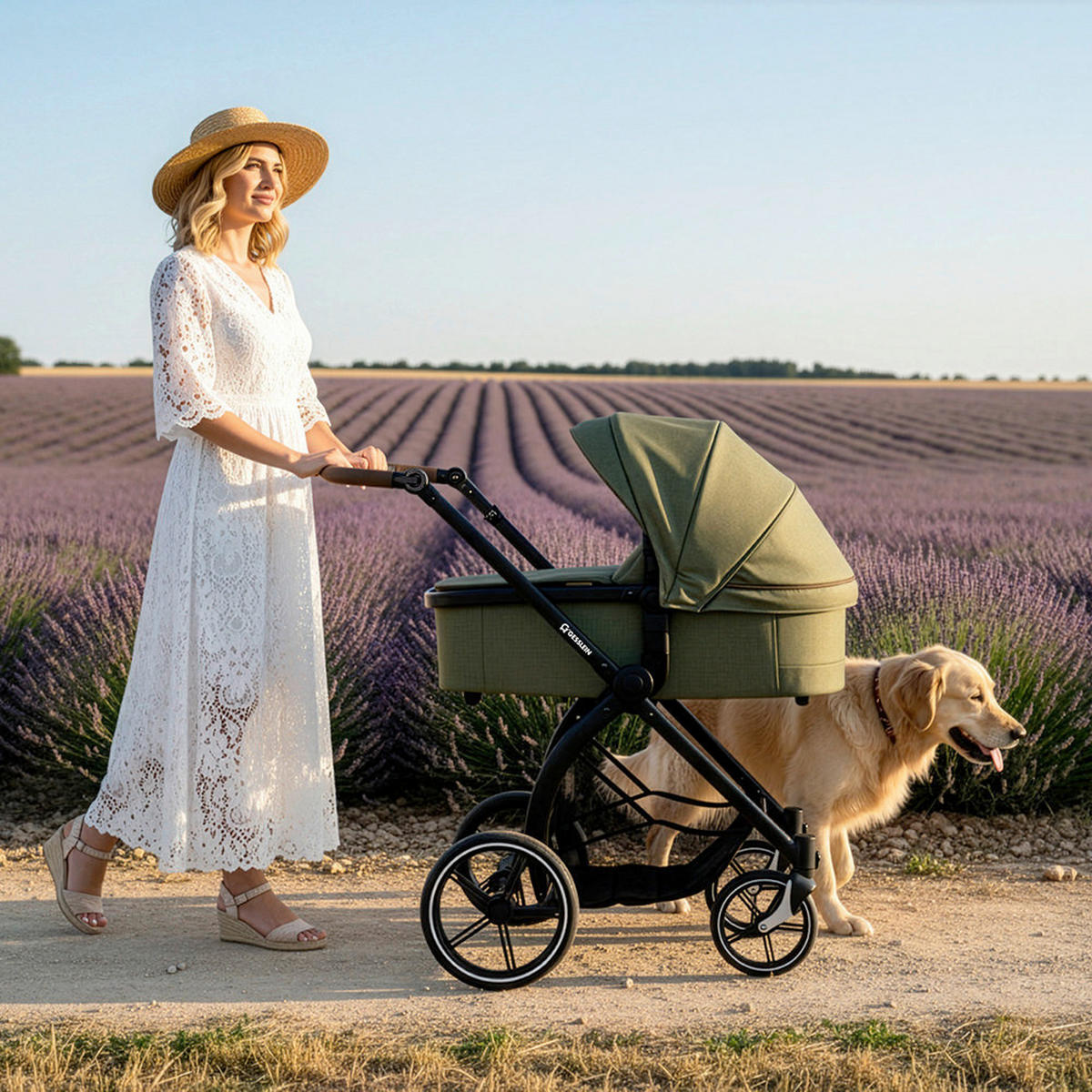 KOMBIKINDERWAGEN  FX4 Swing Set  Bärchen farngrün-tabak-grün  - Schwarz/Hellgrün, Basics, Textil (100/55/130cm) - Gesslein