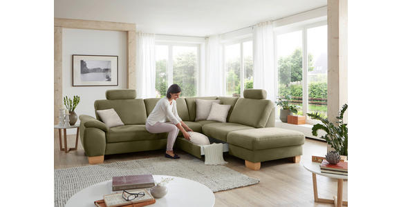 ECKSOFA in Mikrofaser Hellgrün  286/236 cm  - Wildeiche/Beige, Natur, Holz/Textil (286/236cm) - Voleo