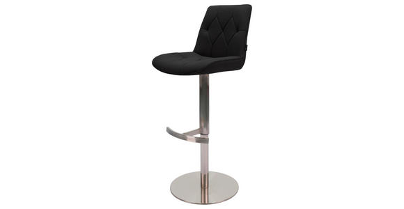 BARHOCKER Mikrofaser Schwarz, Edelstahlfarben Edelstahl Sitzfläche 360° drehbar, automatische Rückholfunktion, Stoffauswahl, mit Griff - Edelstahlfarben/Schwarz, Design, Textil/Metall (44/86-110,5/54,5cm) - Novel