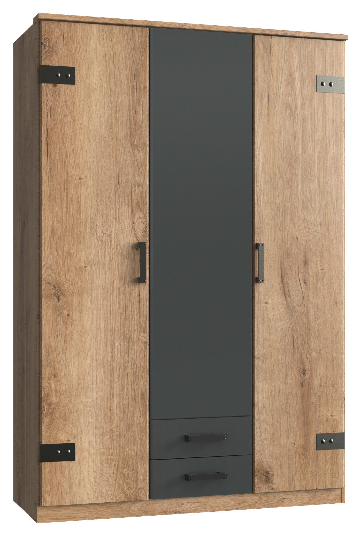 KLEIDERSCHRANK 135/199/58 cm,  in Graphitfarben, Plankeneiche, 3-türig  - Plankeneiche/Eichefarben, Trend, Holzwerkstoff/Kunststoff (135/199/58cm) - Carryhome