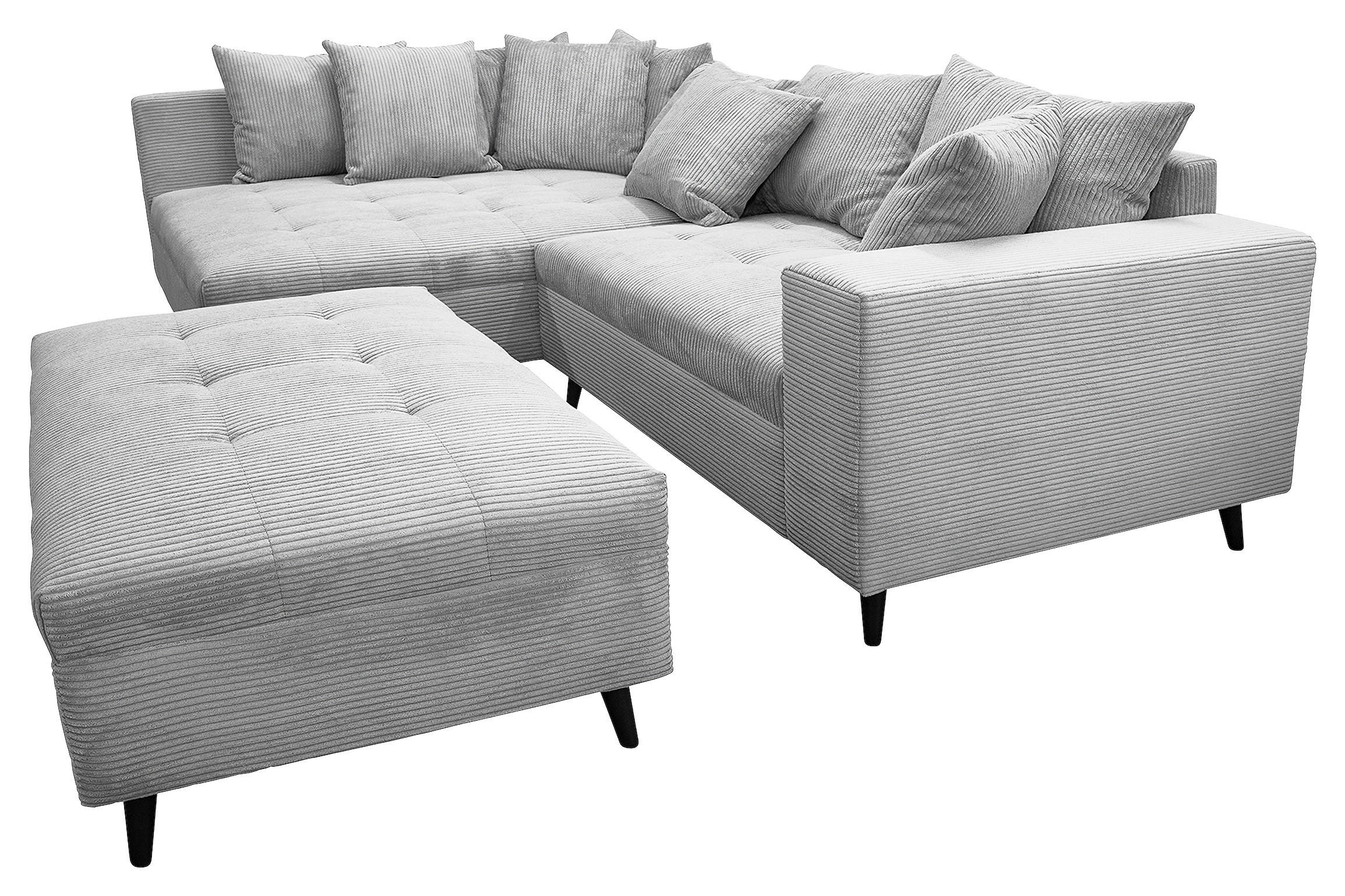 Ecksofa inkl. Hocker Hellgrau Cord  - Hellgrau/Schwarz, Design, Holz/Textil (174/247cm) - MID.YOU