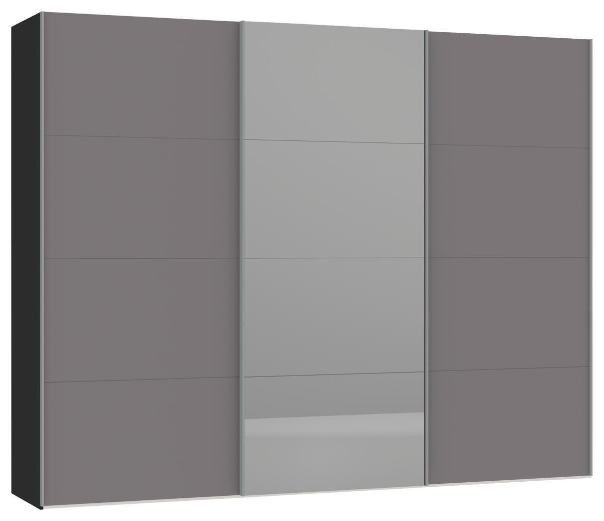 SCHWEBETÜRENSCHRANK 303/236/65 cm 3-türig Schwarz, Dunkelgrau  - Dunkelgrau/Silberfarben, Design, Glas/Holzwerkstoff (303/236/65cm) - Jutzler