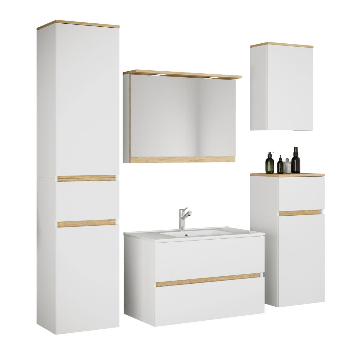 BADEZIMMER 6-teilig  in 161 cm  - Honigeiche/Weiß, Trend, Keramik/Holzwerkstoff (161cm) - MID.YOU