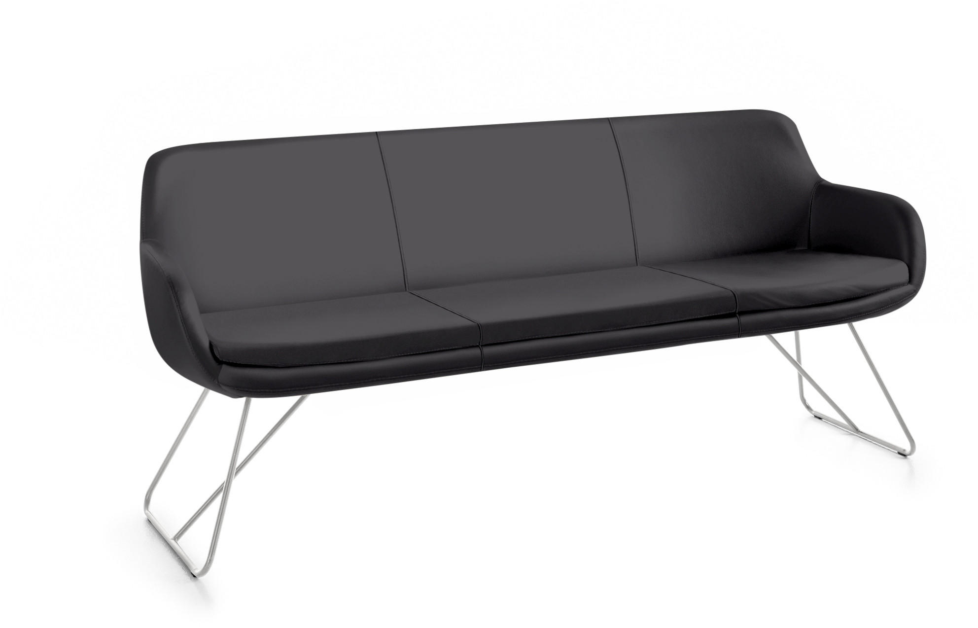 SITZBANK 180/87/65 cm Echtleder Schwarz Metall  - Edelstahlfarben/Schwarz, Design, Leder/Metall (180/87/65cm) - Musterring