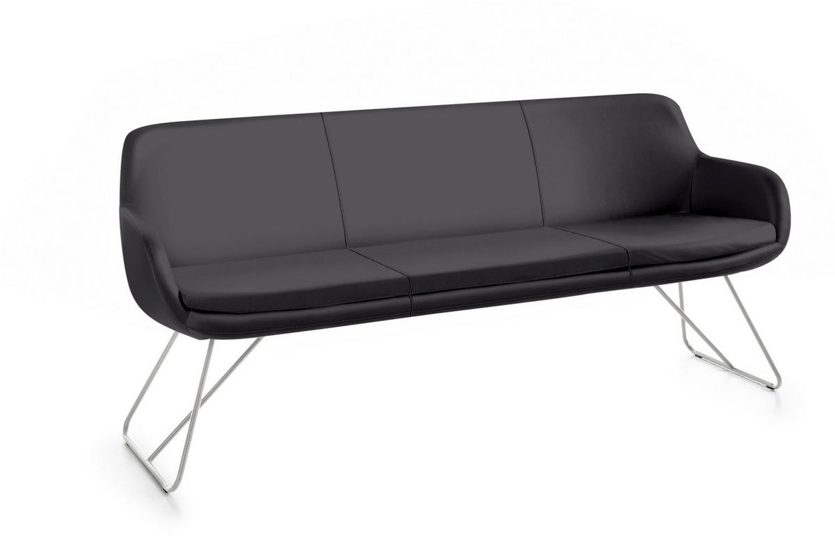 SITZBANK 180/87/65 cm Echtleder Schwarz Metall  - Edelstahlfarben/Schwarz, Design, Leder/Metall (180/87/65cm) - Musterring