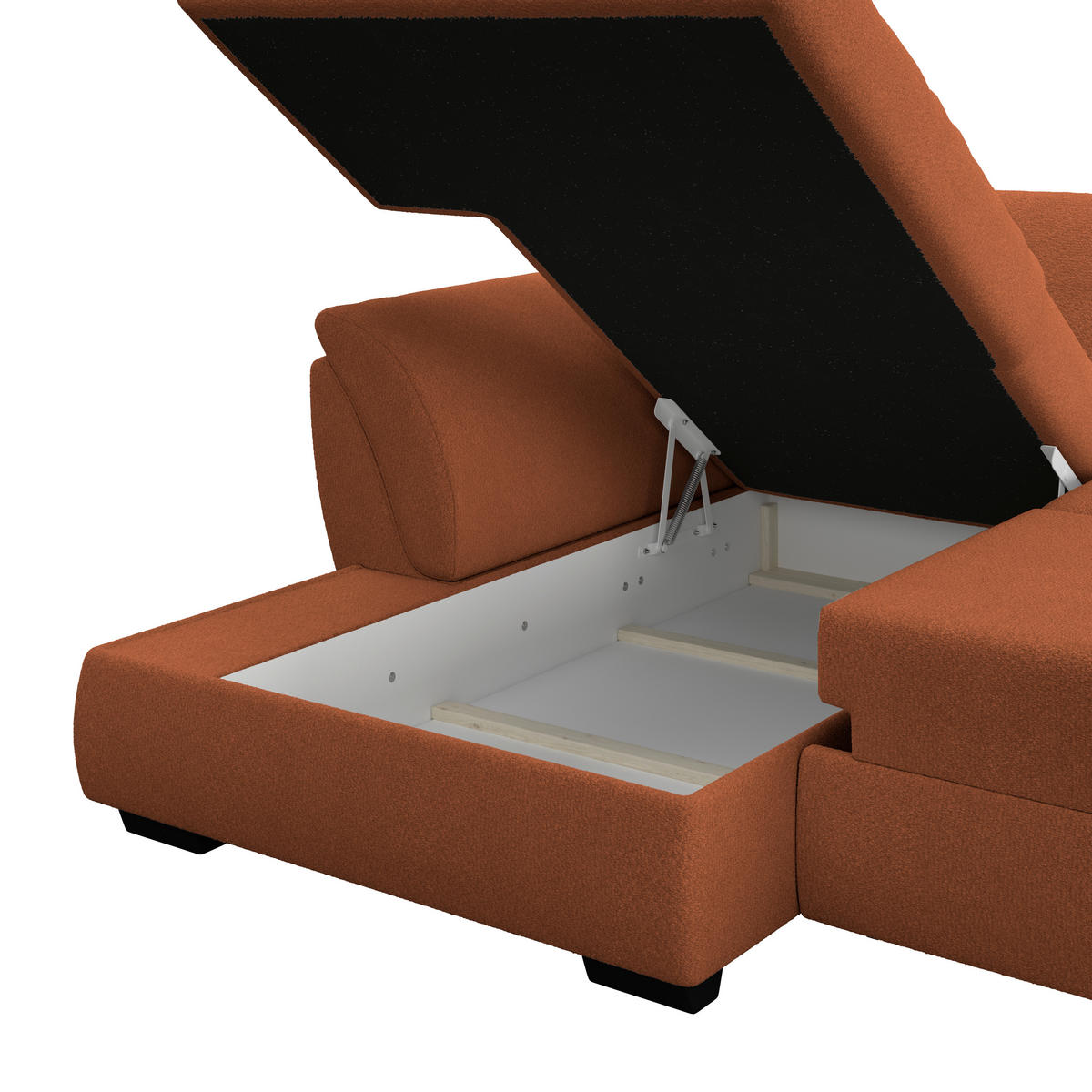 ECKSOFA Terracotta Zierkissen, Bettkasten, Schlaffunktion, Rücken echt  - Terracotta/Schwarz, KONVENTIONELL, Kunststoff/Textil (187/278cm) - MID.YOU