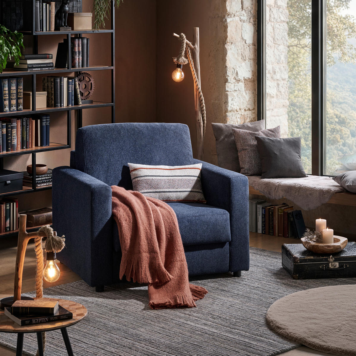 SCHLAFSESSEL Webstoff Dunkelblau    - Schwarz/Dunkelblau, KONVENTIONELL, Textil (104/85/90cm) - Xora