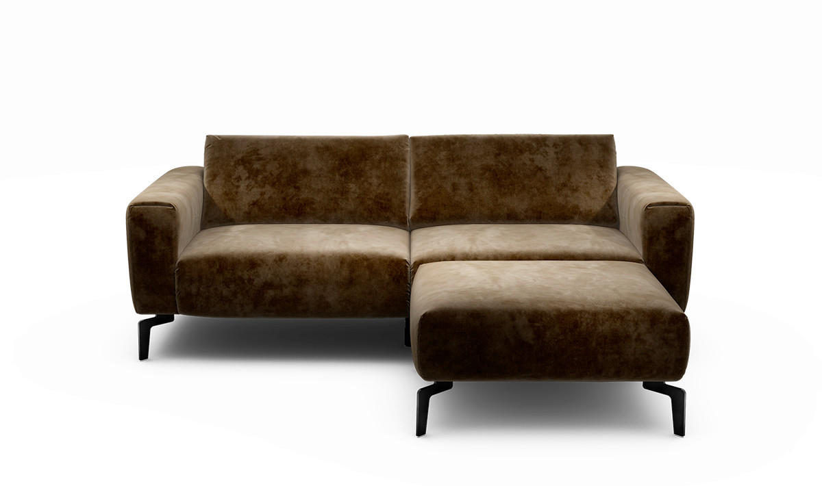 2,5-Sitzer inkl. Hocker Cosy Samt Braun  - Schwarz/Braun, Design, Textil/Metall (220/86/86-94cm) - SENSOO