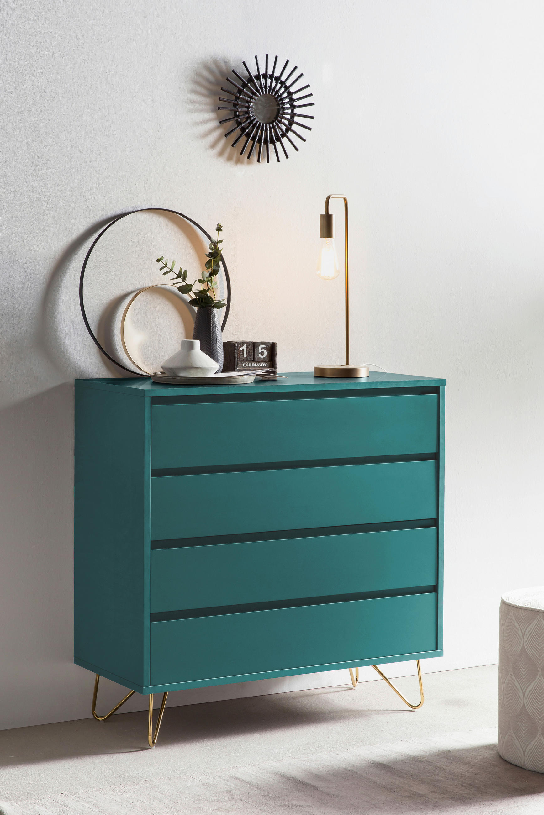 KOMMODE  in 90/90/40 cm  - Blau/Messingfarben, Design, Holzwerkstoff/Metall (90/90/40cm) - Livetastic