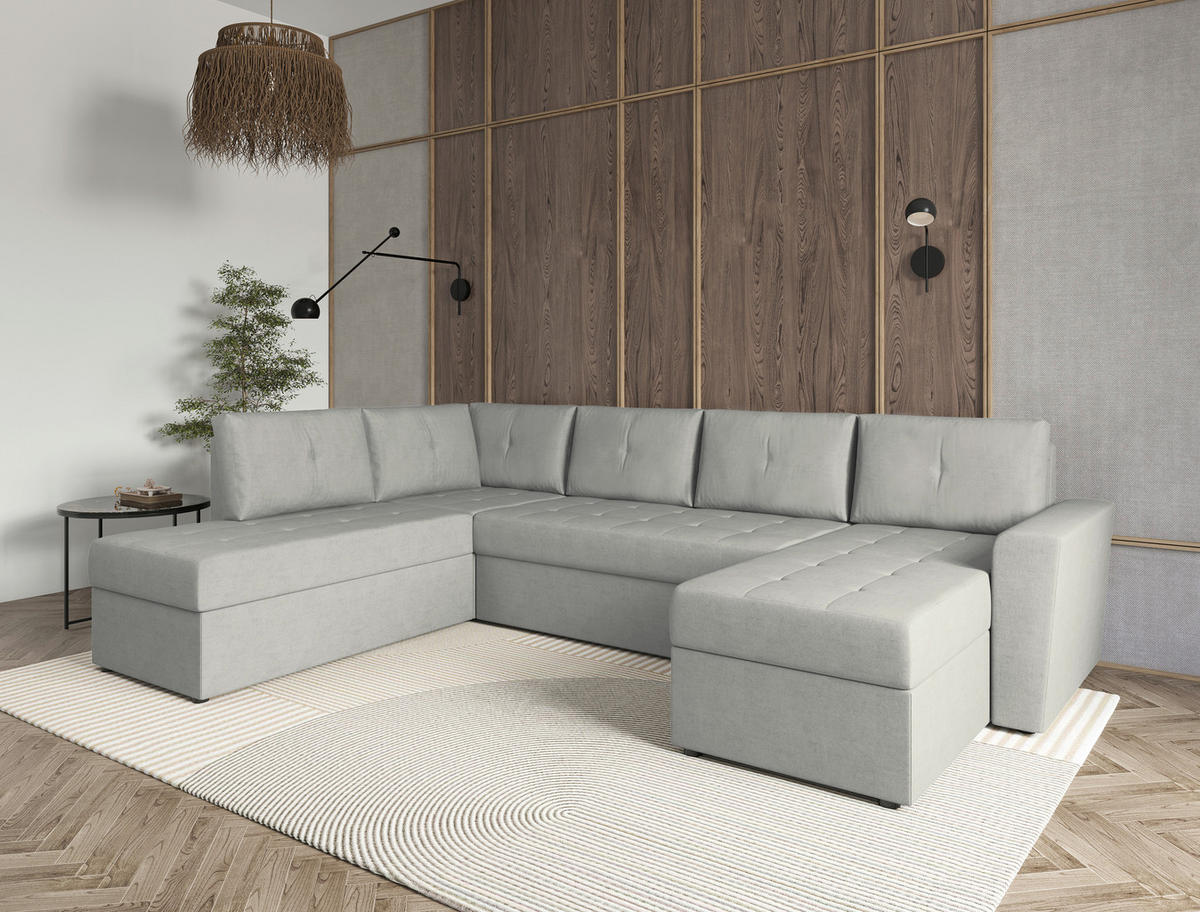 WOHNLANDSCHAFT TERMOLI Hellgrau Jacquard  - Hellgrau/Schwarz, Design, Kunststoff/Textil (212/297/155cm) - MID.YOU