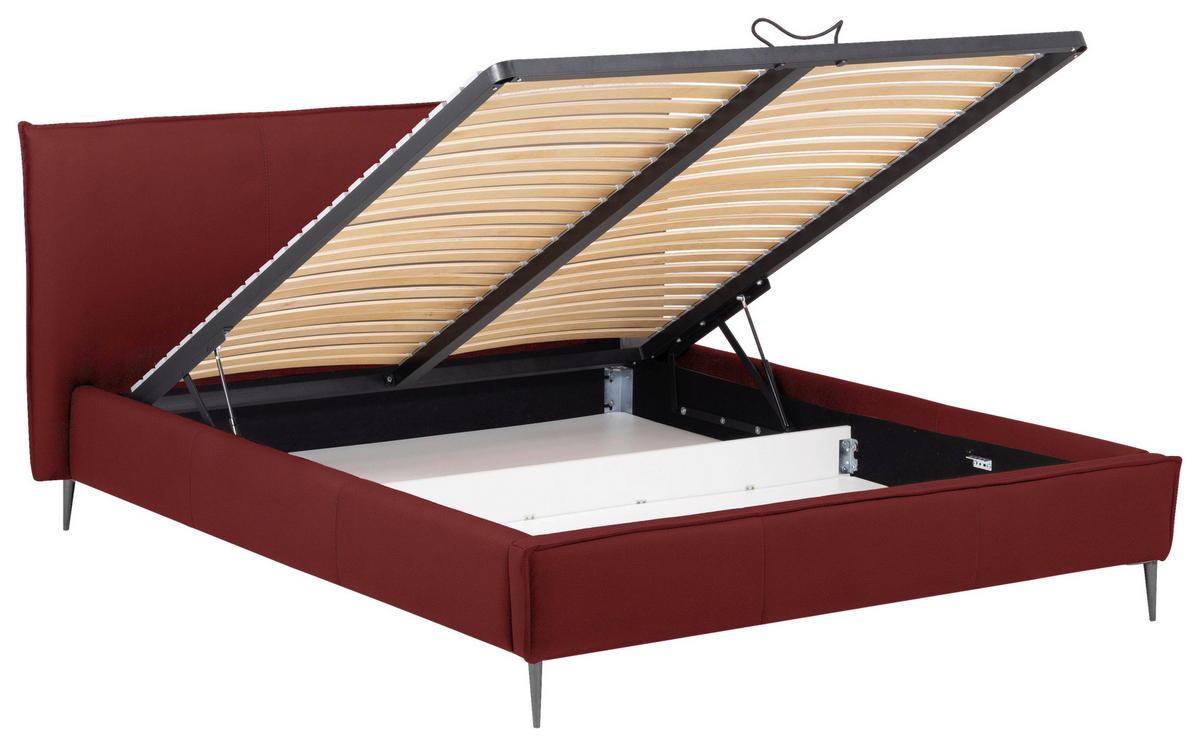 POLSTERBETT 180/200 cm,  in Rot, gepolstertes Kopfteil, Lattenrost, Bettkasten,  - Rot/Schwarzchrom, KONVENTIONELL, Leder/Holz (180/200cm) - Esposa