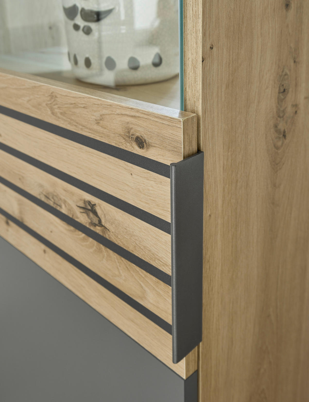 VITRINE in Eiche Artisan, Grau  - Schwarz/Eiche Artisan, Design, Glas/Holzwerkstoff (58/199,4/37cm) - MID.YOU