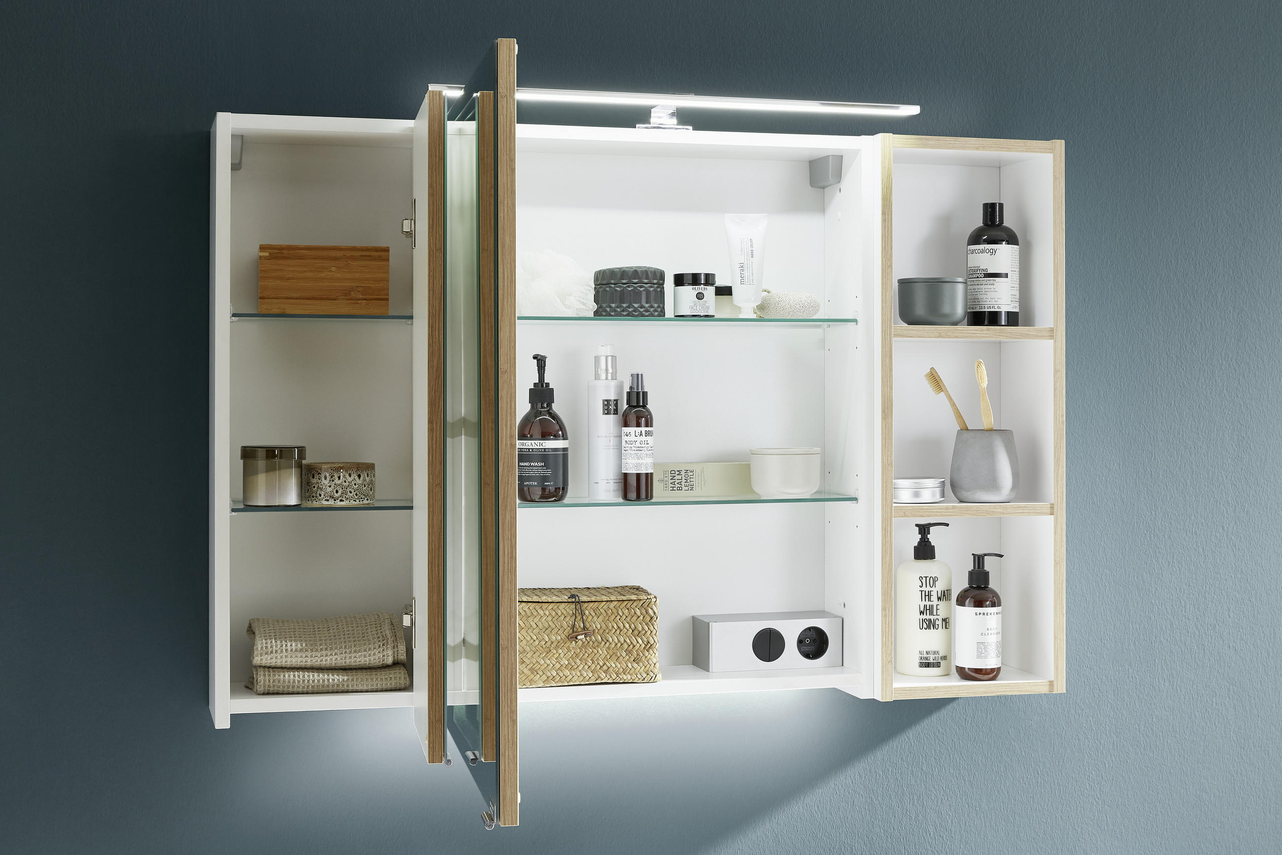 SPIEGELSCHRANK 105/70,3/17,3 cm - Eichefarben/Weiß, KONVENTIONELL, Glas/Holzwerkstoff (105/70,3/17,3cm) - Dieter Knoll