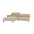 ECKSOFA Beige Flachgewebe Rücken echt, Kopfteilverstellung, Sitztiefenverstellung  - Beige/Schwarz, KONVENTIONELL, Textil/Metall (175/272cm) - Carryhome