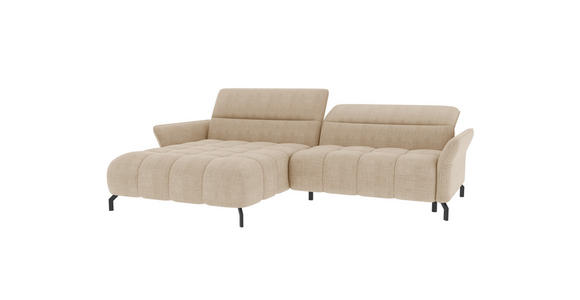 ECKSOFA Beige Flachgewebe Rücken echt, Kopfteilverstellung, Sitztiefenverstellung  - Beige/Schwarz, KONVENTIONELL, Textil/Metall (175/272cm) - Carryhome