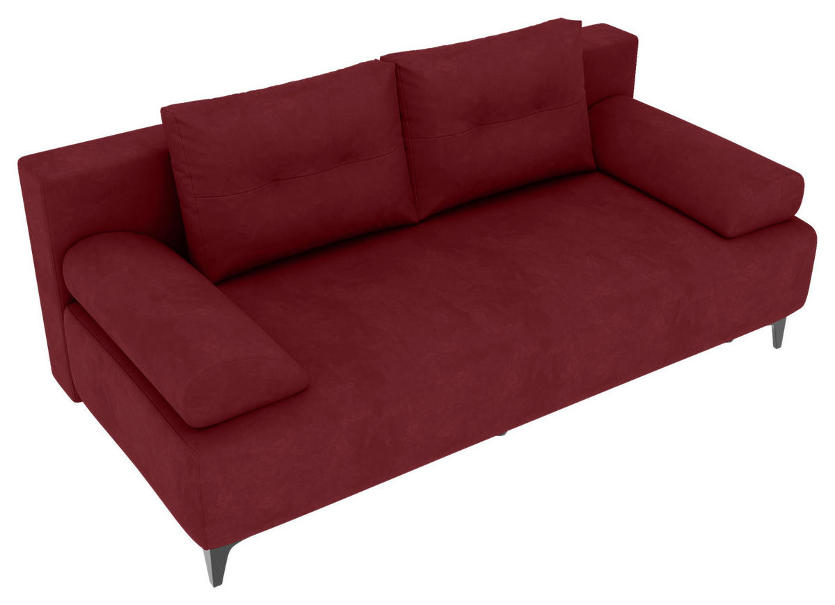 SCHLAFSOFA  mit Liegefunktion Velours Weinrot  - Weinrot/Schwarz, KONVENTIONELL, Textil/Metall (200/98/90cm) - Carryhome